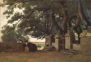 Jean Baptiste Camille  Corot A Gate Shaded by Trees also called Entrance to the Chateau Breton Landscapee (mk05) china oil painting reproduction